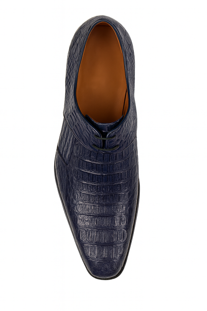 Men's Navy Crocodile & Calfskin Leather Slip-On Dress Loafers