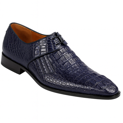 Men's Navy Crocodile & Calfskin Leather Slip-On Dress Loafers