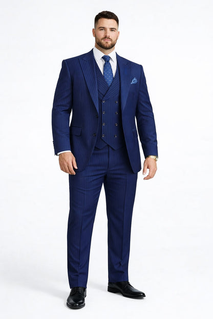 Mens Gangster Pinstripe 2 Button Double Breasted Vest Grey Suit