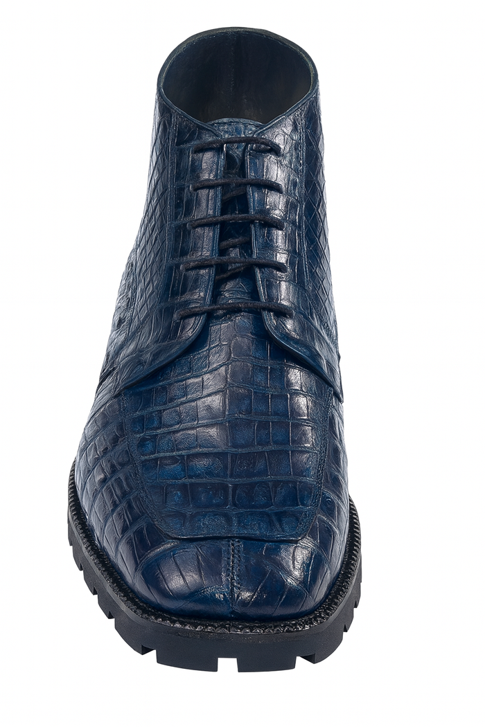 Navy Genuine Caiman Crocodile Belly Ankle Los Altos Boots