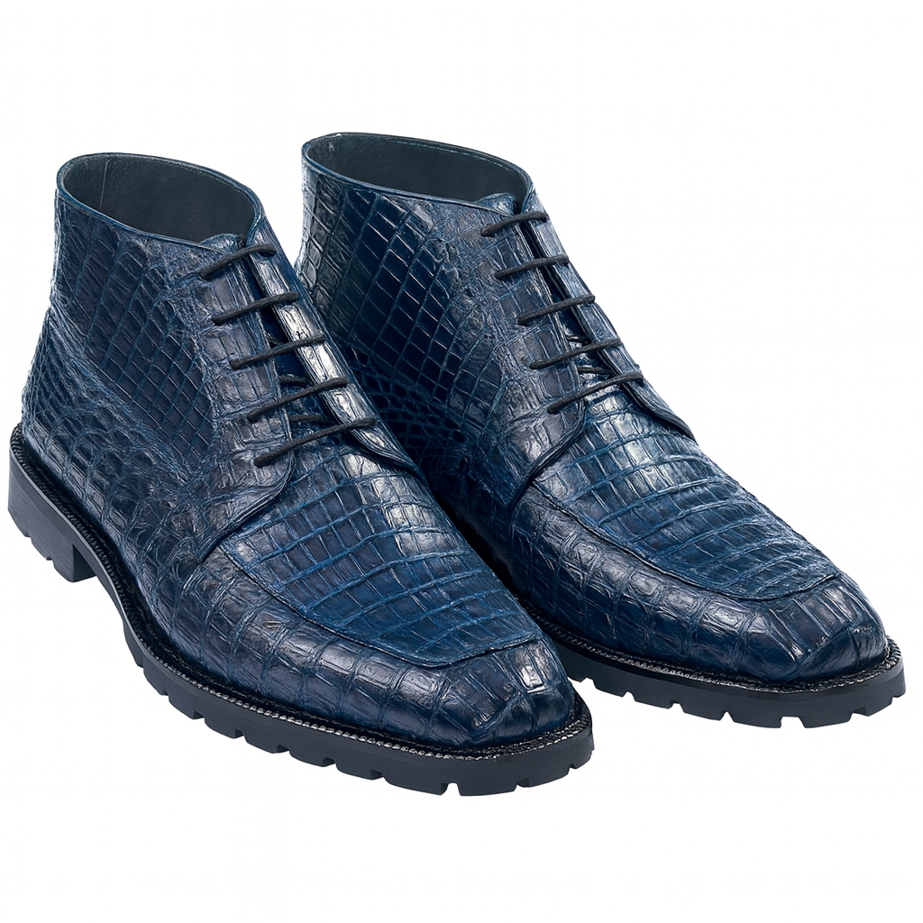 Navy Genuine Caiman Crocodile Belly Ankle Los Altos Boots