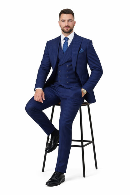 Mens Gangster Pinstripe 2 Button Double Breasted Vest Grey Suit