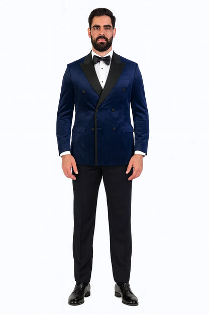 Navy Velvet Double Breasted Tuxedo Jacket – Wedding & Prom