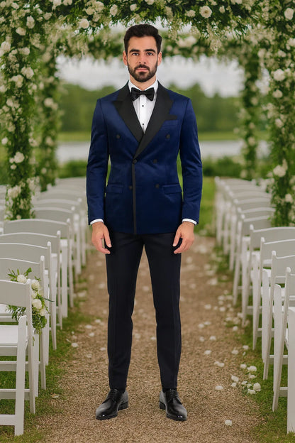 Navy Velvet Double Breasted Tuxedo Jacket – Wedding & Prom