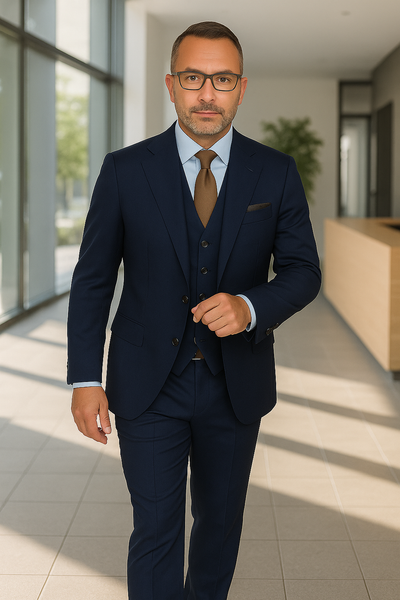 Wool Suit - Italian Made Business Suit by Statement Men's 3 Piece 100% Wool Fashion Suit - Herringbone Stripes 7 GARDA_Black_38R  - from alligatorwarehouse.com