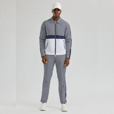 Walking Suit - Mens Houndstooth 2pc Navy Tracksuit 1   - from alligatorwarehouse.com