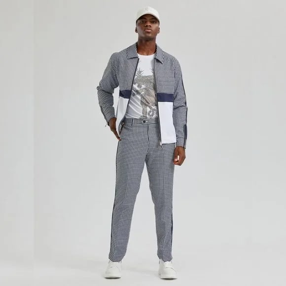 Walking Suit - Mens Houndstooth 2pc Navy Tracksuit 4   - from alligatorwarehouse.com
