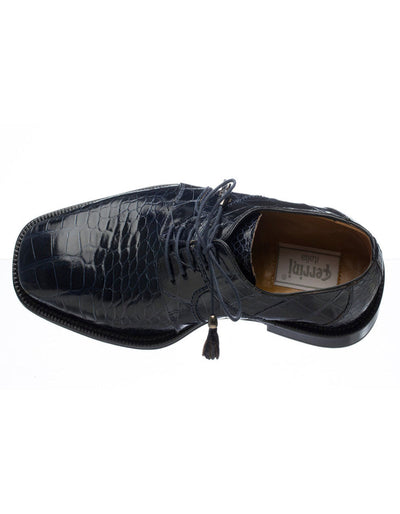Ferrini Shoes - Mens Alligator Dress Shoe - Ferrini 205 Belly Alligator Plain Toe Shoes Navy 2 F205-NB-095  - from alligatorwarehouse.com