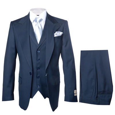 Suits With Baggy Pleated Pants - Wide Leg Pants 100% Wool - Classic Fit in Navy Single Breast Lapel by Rossiman 2   - from alligatorwarehouse.com
