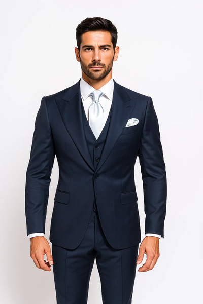 Suits With Baggy Pleated Pants - Wide Leg Pants 100% Wool - Classic Fit in Navy Single Breast Lapel by Rossiman 1   - from alligatorwarehouse.com