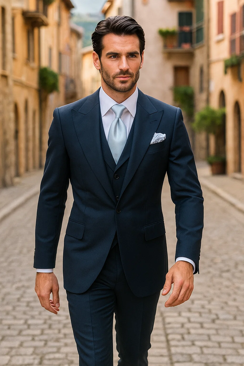 Suits With Baggy Pleated Pants - Wide Leg Pants 100% Wool - Classic Fit in Navy Single Breast Lapel by Rossiman 8   - from alligatorwarehouse.com