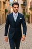 Suits With Baggy Pleated Pants - Wide Leg Pants 100% Wool - Classic Fit in Navy Single Breast Lapel by Rossiman 8   - from alligatorwarehouse.com
