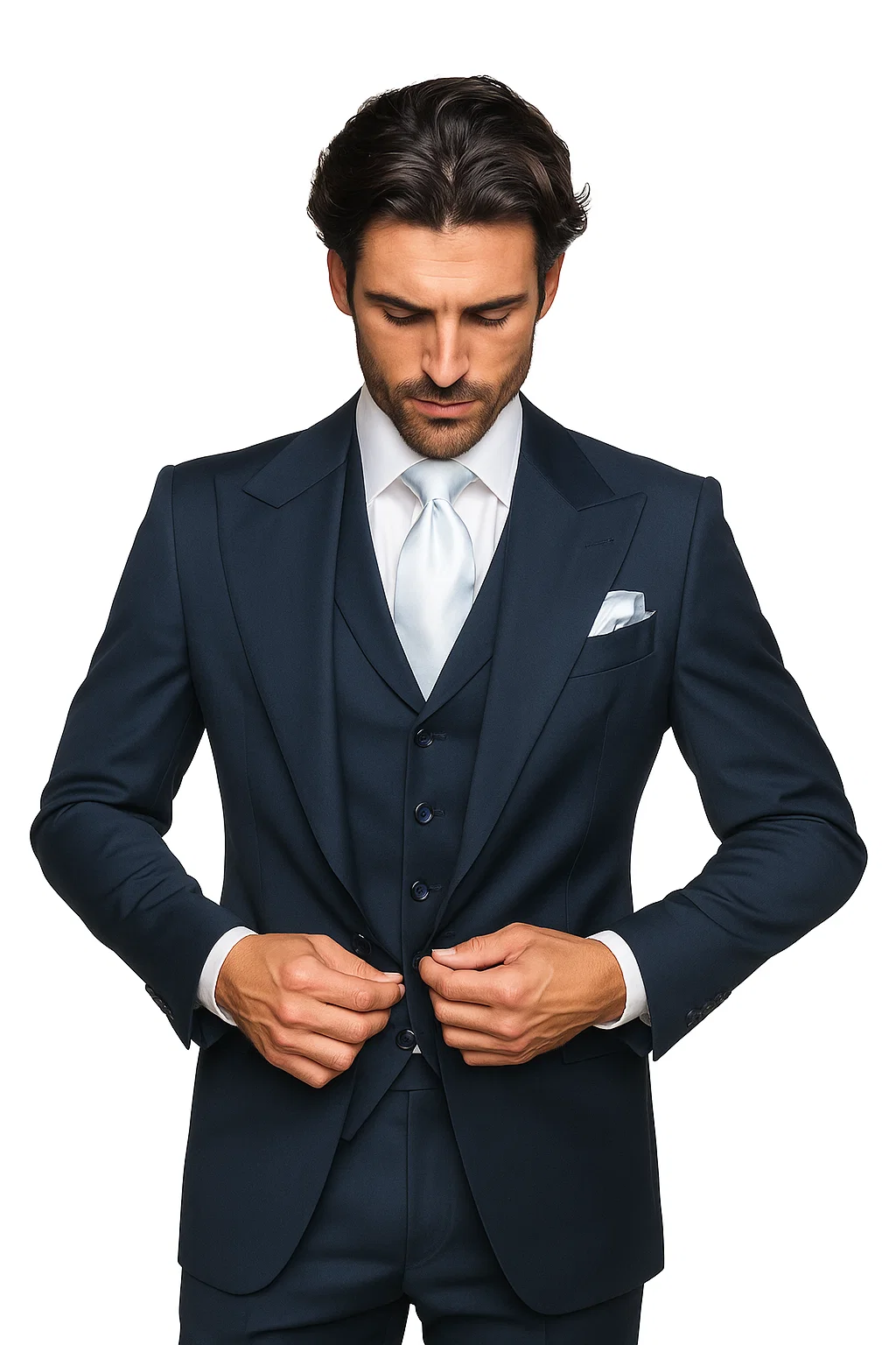Suits With Baggy Pleated Pants - Wide Leg Pants 100% Wool - Classic Fit in Navy Single Breast Lapel by Rossiman 4   - from alligatorwarehouse.com