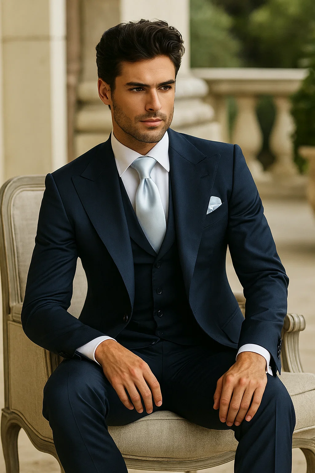 Suits With Baggy Pleated Pants - Wide Leg Pants 100% Wool - Classic Fit in Navy Single Breast Lapel by Rossiman 7   - from alligatorwarehouse.com