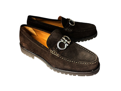 P043 Newport- Brown Buckle Suede Loafer