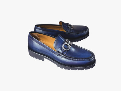 P042 Newport- Navy Buckle Loafer