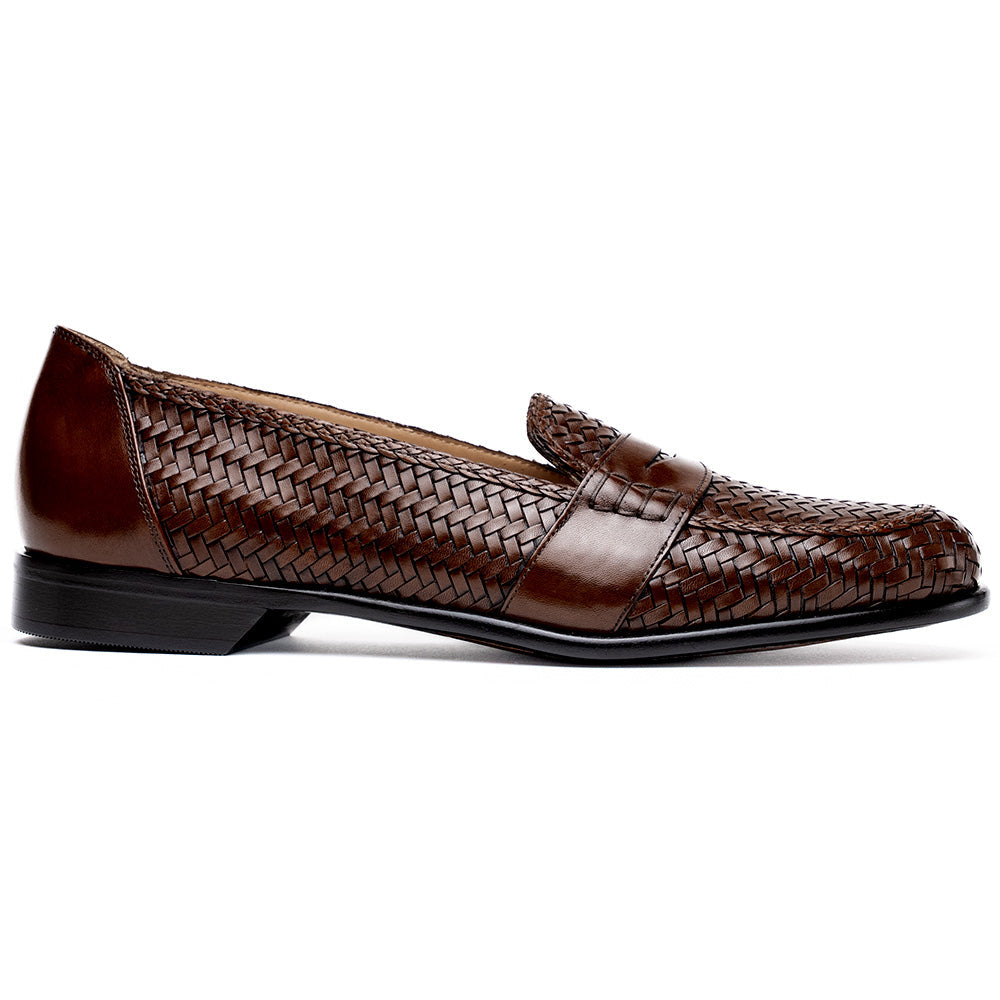 Zelli Nicola Woven Italian Calfskin Penny Loafers in Dark Brown