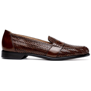 Zelli Nicola Woven Italian Calfskin Penny Loafers in Dark Brown