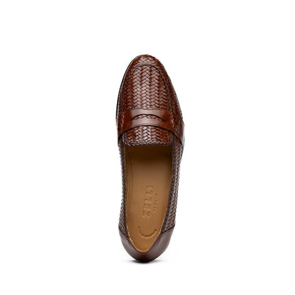 Zelli Nicola Woven Italian Calfskin Penny Loafers in Dark Brown