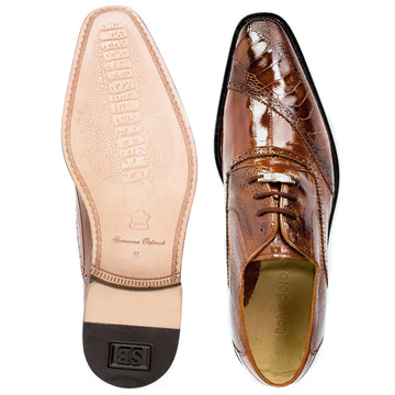 Men's Belvedere Nino Slanted Wingtip Ostrich Leg & Eel Dress Shoe in Camel 3 MEN 0B4 ANTIQUE CAMEL-M-15  - from alligatorwarehouse.com