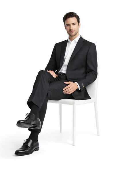 Novello Black, Modern Fit, Pure Wool Suit by Tiglio Luxe