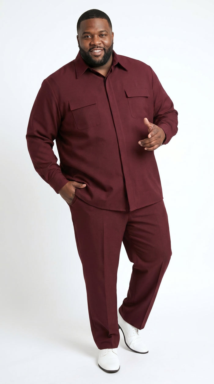 Men’s Apollo King Burgundy 2 Piece Walking Suit with Long Sleeve Shirt Jacket and Matching Pants