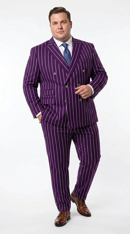 Men’s Dark Purple Pinstripe Double Breasted 1920s Gangster Suit, Vintage Formal Dress Suit