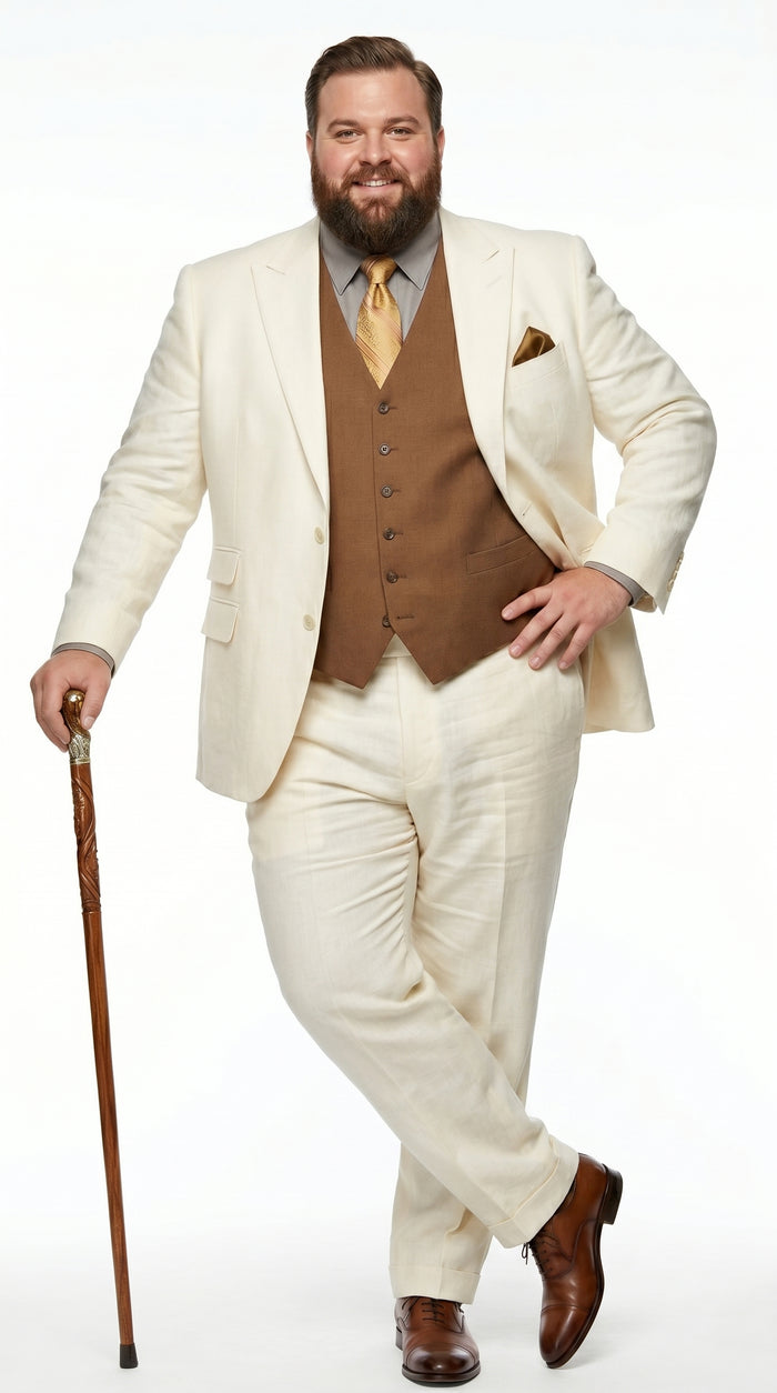 Men’s Ivory Great Gatsby Inspired Suit with Jacket, Vest and Pants, Vintage Formal Wedding Suit