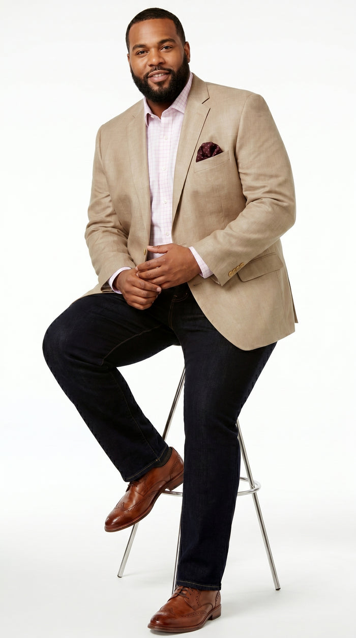 Men’s Tan Beige Sport Coat with 2 Button Front, Summer Dress Casual Blazer Jacket