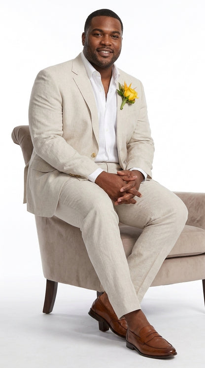 Men’s Natural Sand Linen Suit – Light Tan 2-Piece Summer Beach Wedding Suit