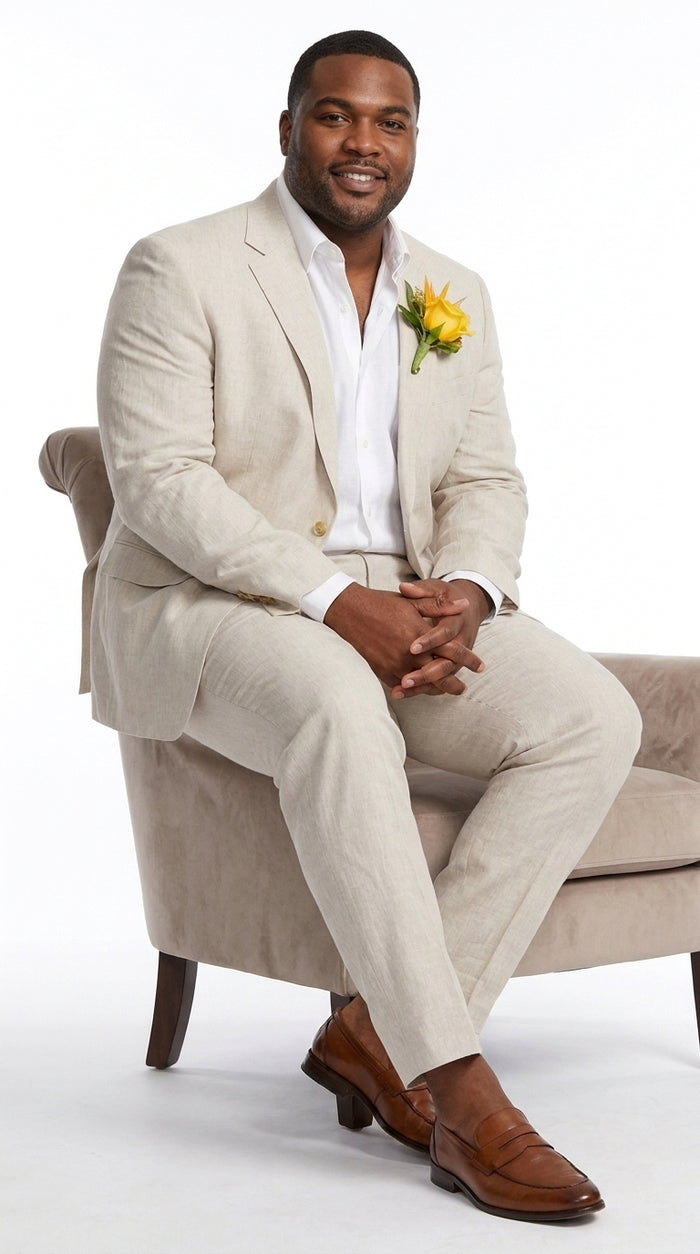 Men’s Natural Sand Linen Suit – Light Tan 2-Piece Summer Beach Wedding Suit