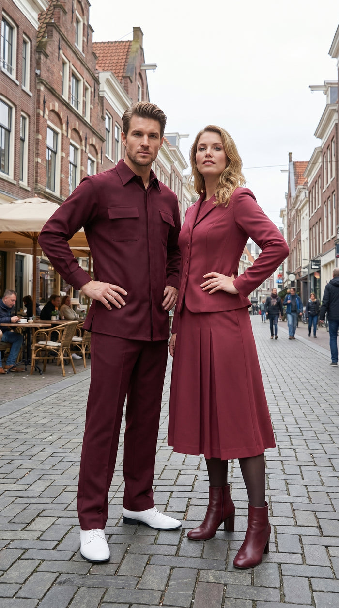 Men’s Apollo King Burgundy 2 Piece Walking Suit with Long Sleeve Shirt Jacket and Matching Pants