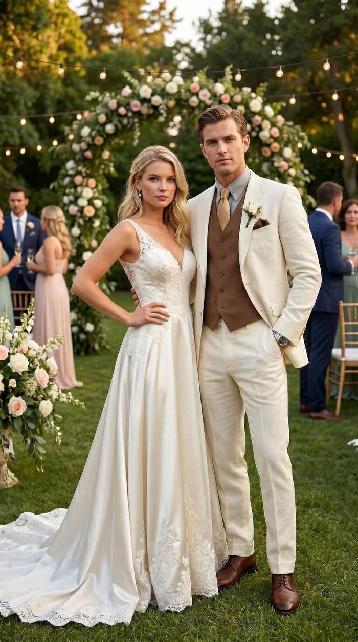 Men’s Ivory Great Gatsby Inspired Suit with Jacket, Vest and Pants, Vintage Formal Wedding Suit