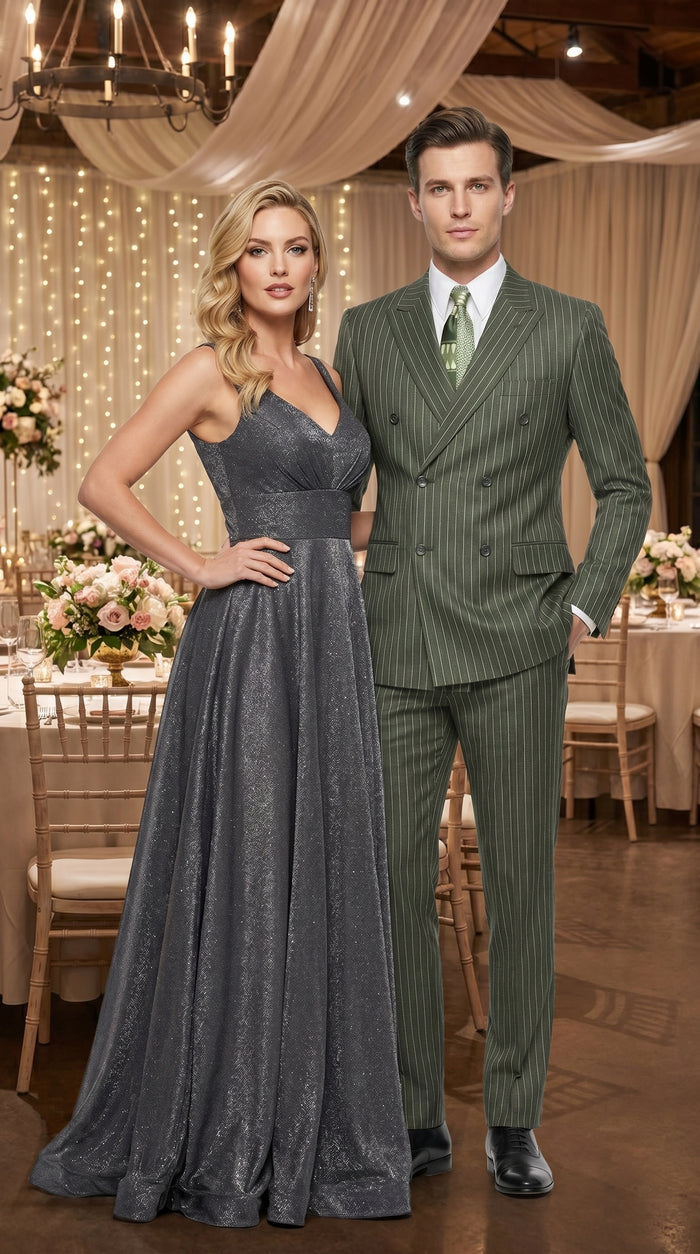 Men’s Charcoal Grey Double Breasted Gangster Pinstripe Suit with Matching Pants