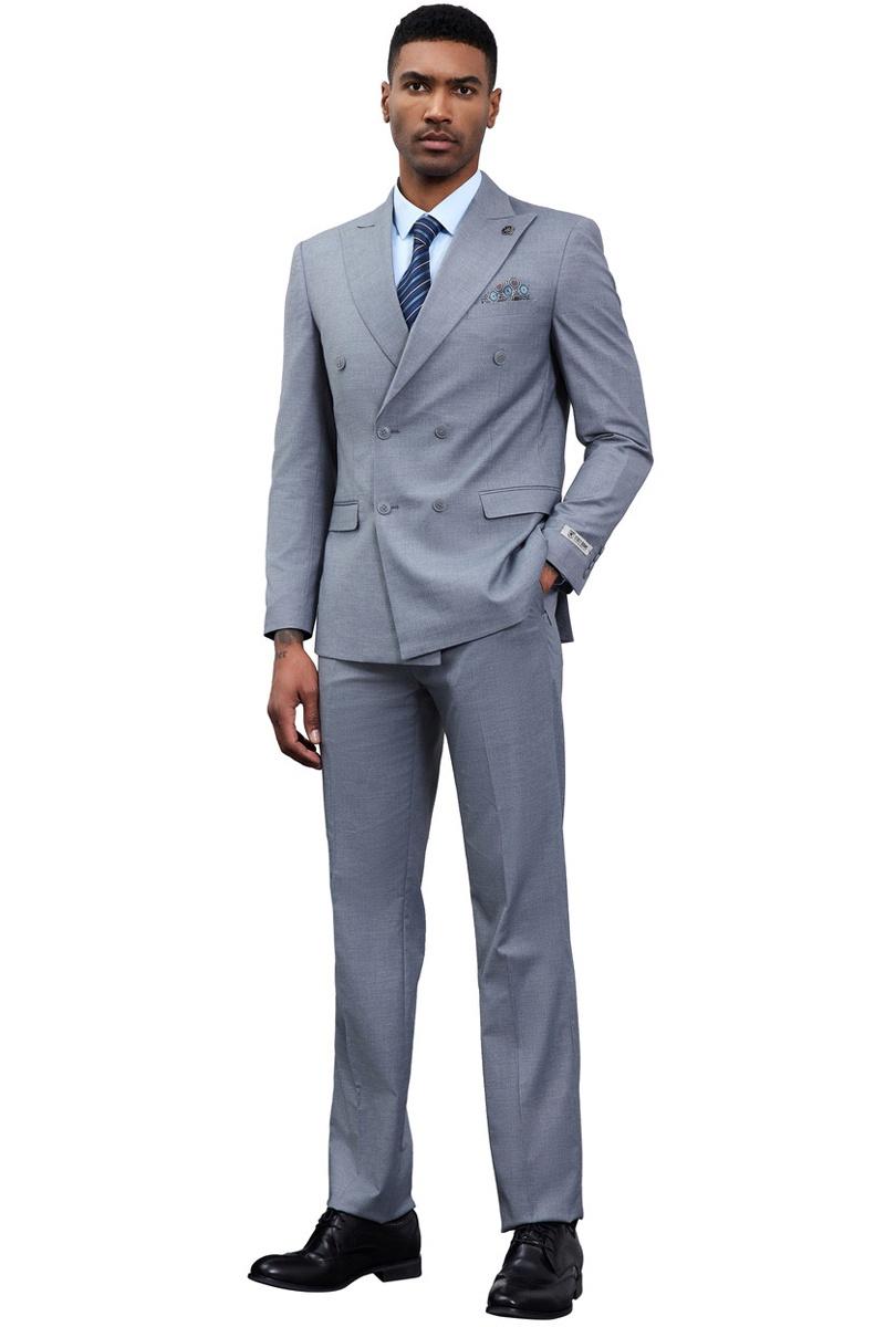 Men's Designer Stacy Adams Classic Double Breasted Suit in Grey