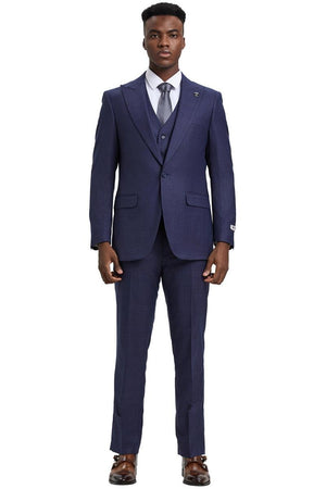 Men's Stacy Adams Vested One Button Wide Peak Lapel Windowpane Plaid Suit in Eggplant Purple