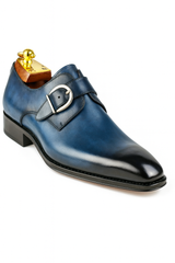 Mens Carrucci Classic Leather Fade Single D-Buckle Monk Strap Dress Shoe in Chestnut