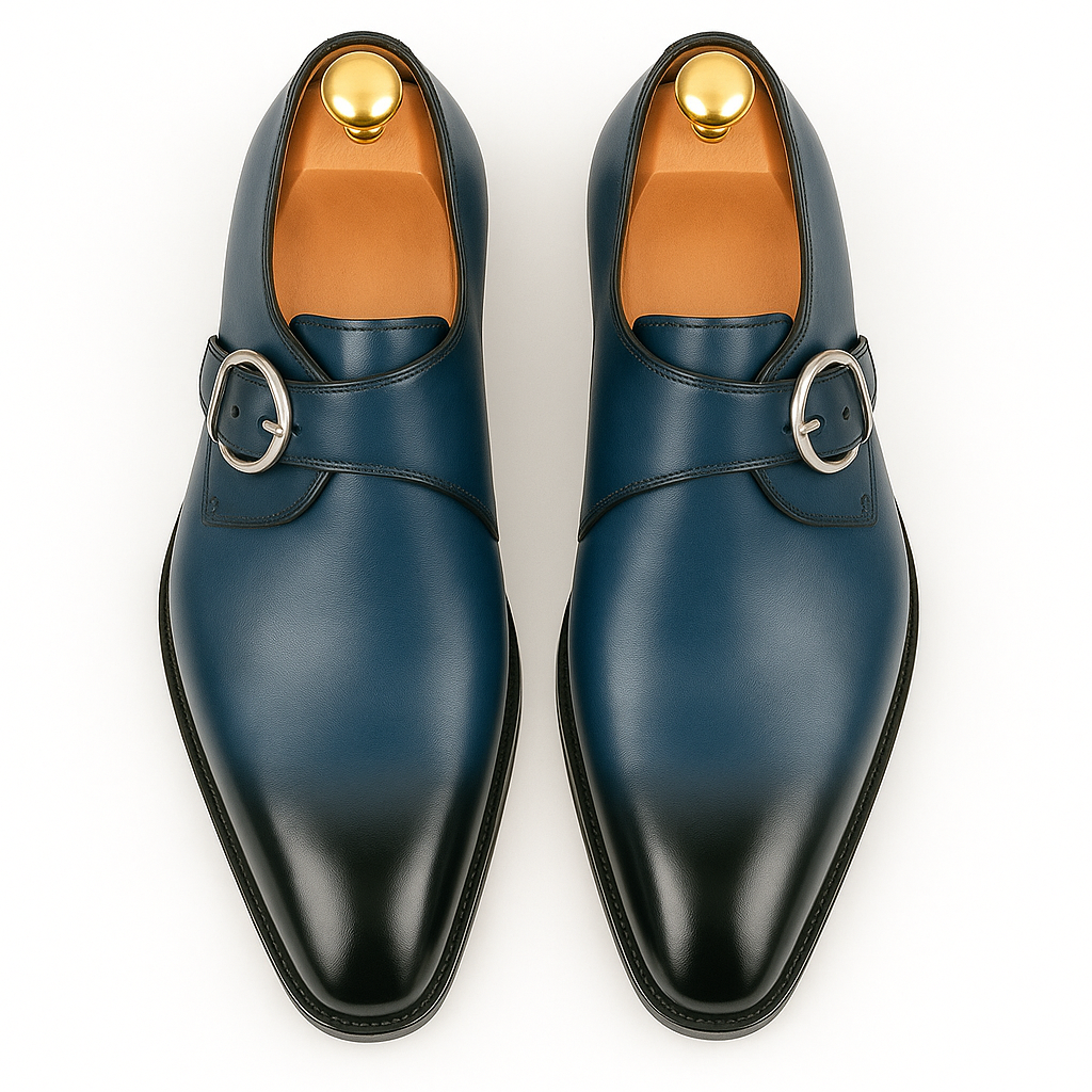 Mens Carrucci Classic Leather Fade Single D-Buckle Monk Strap Dress Shoe in Chestnut