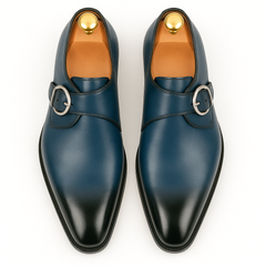 Mens Carrucci Classic Leather Fade Single D-Buckle Monk Strap Dress Shoe in Chestnut