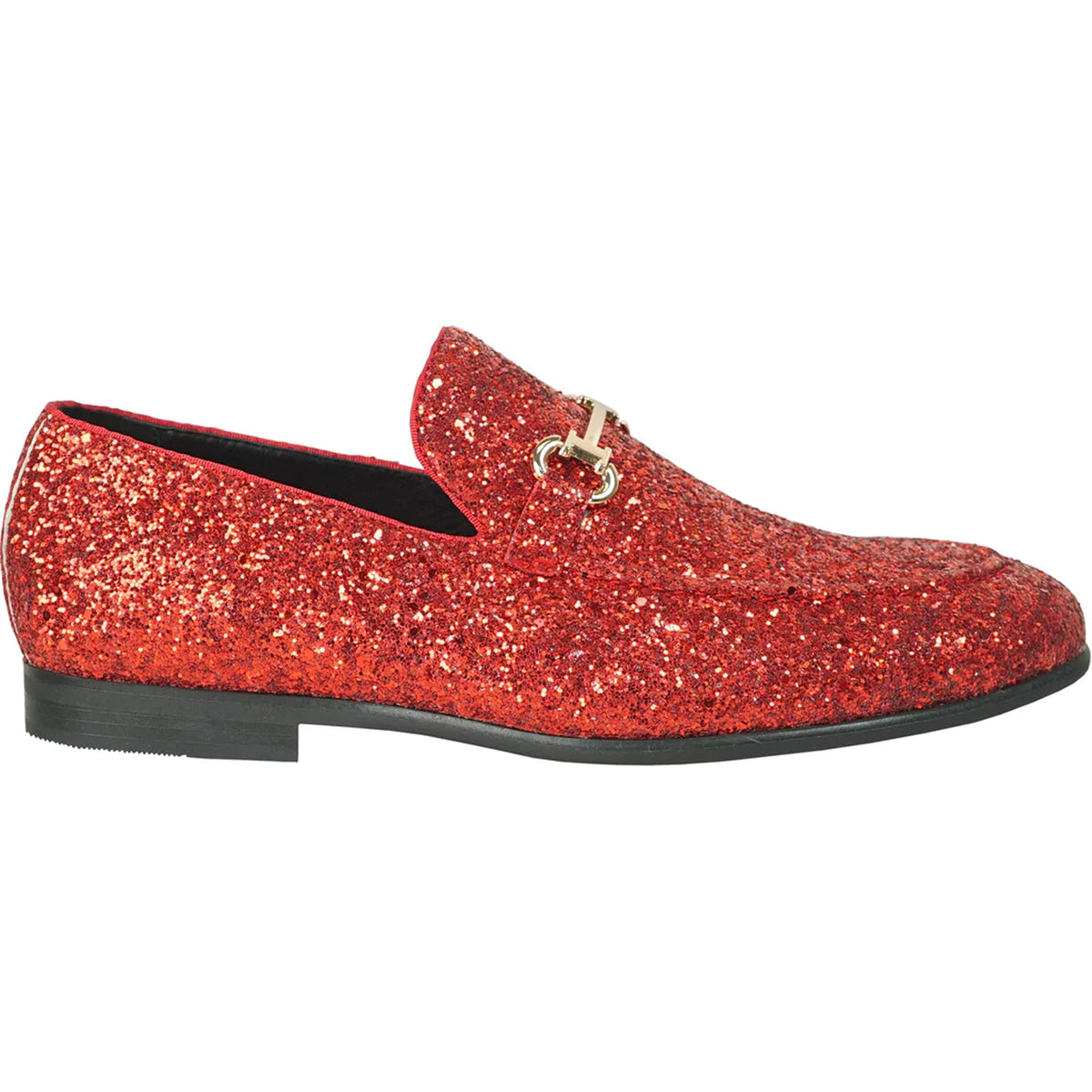 Bravo Mens Modern Glitter Sequin Prom Tuxedo Buckle Loafer in Red - Men's Dress Shoes