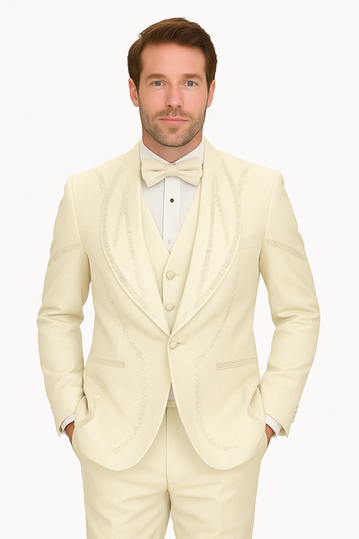Off White Italian Wool 3-Piece Modern Fit Tuxedo 3   - from alligatorwarehouse.com