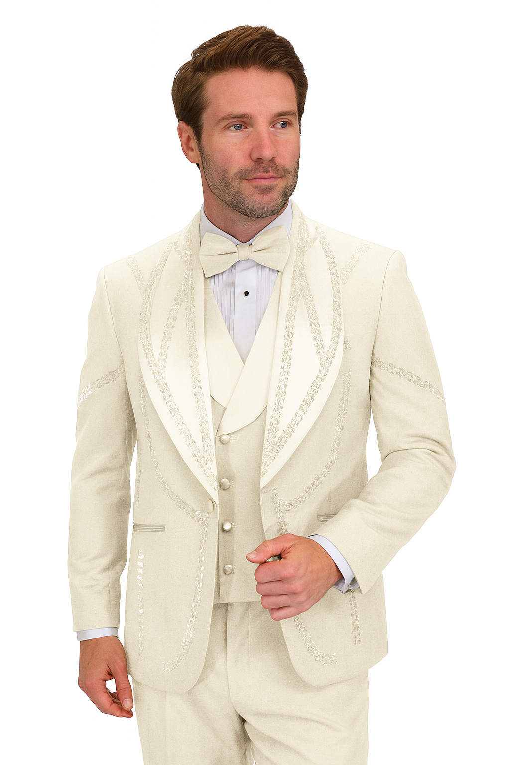 Off White Italian Wool 3-Piece Modern Fit Tuxedo 1   - from alligatorwarehouse.com