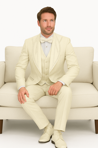 Off White Italian Wool 3-Piece Modern Fit Tuxedo 7   - from alligatorwarehouse.com