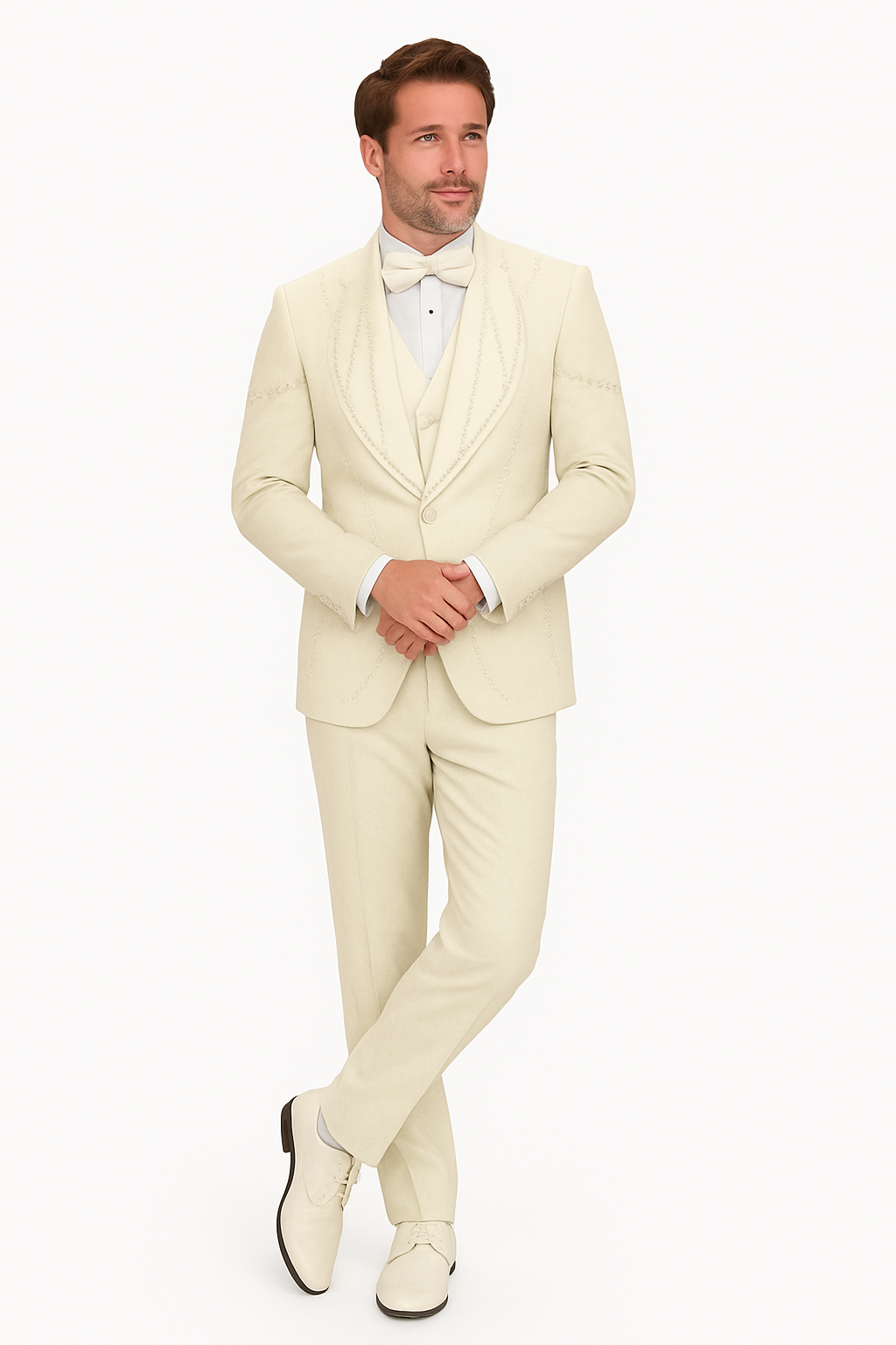 Off White Italian Wool 3-Piece Modern Fit Tuxedo 5   - from alligatorwarehouse.com
