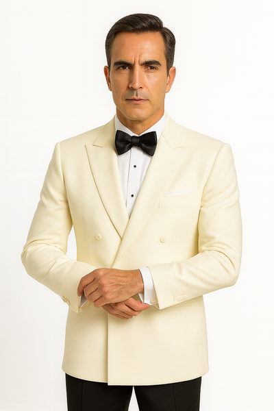 Ivory Double Breasted Tuxedo Dinner Jacket - Cream Dinner Jacket - Off White Tuxedos 8   - from alligatorwarehouse.com