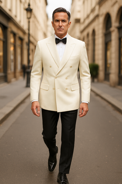Ivory Double Breasted Tuxedo Dinner Jacket - Cream Dinner Jacket - Off White Tuxedos 4   - from alligatorwarehouse.com