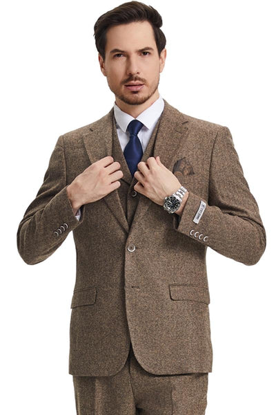 Men's Stacy Adams Vested Vintage Herringbone Tweed Suit in Light Brown 1 SM325H1-02-38R  - from alligatorwarehouse.com