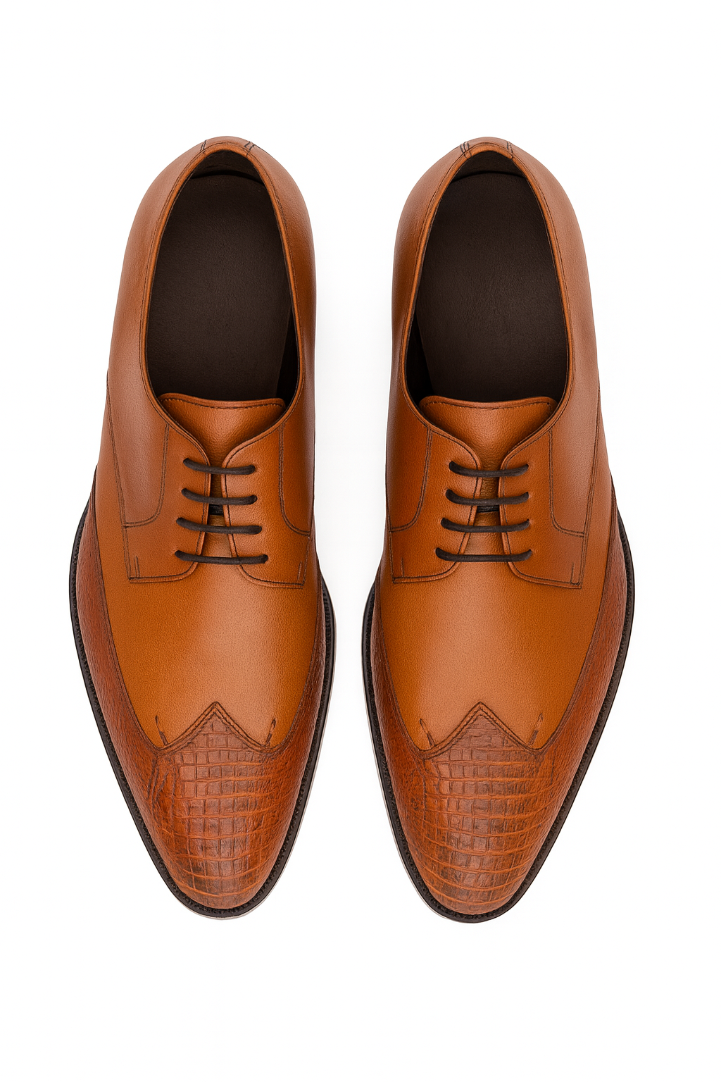 Men's Cognac Full Leather Lining Vestigium Genuine Ostrich Leg Derby Shoes Mens Ostrich Skin Shoes