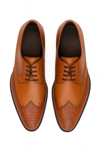 Men's Cognac Full Leather Lining Vestigium Genuine Ostrich Leg Derby Shoes Mens Ostrich Skin Shoes 9   - from alligatorwarehouse.com