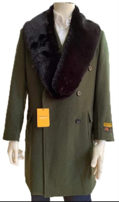 Olive Green Peacoat Double Breasted Three Quarter Overcoat - Wool And Cashmere Peacoat - Topcoat 1   - from alligatorwarehouse.com